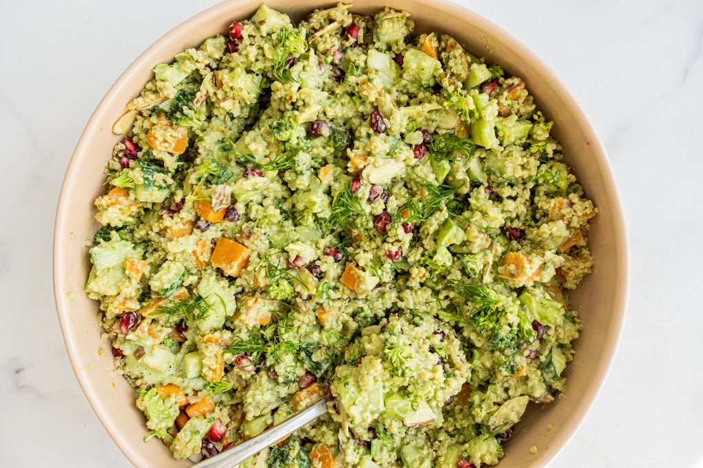 Quinoa Broccoli Salad with milkadamia Unsweetened Dill Dressing