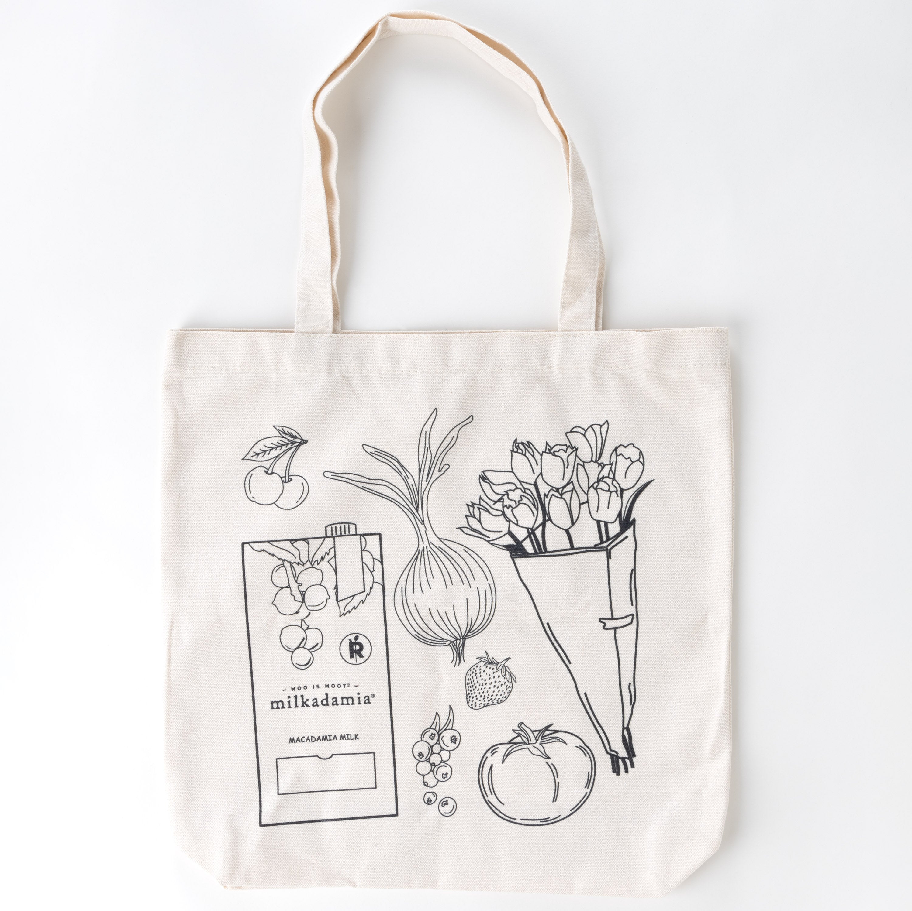 Milkadamia Barista Blend holiday gift box signature Milkadamia tote bag with artwork